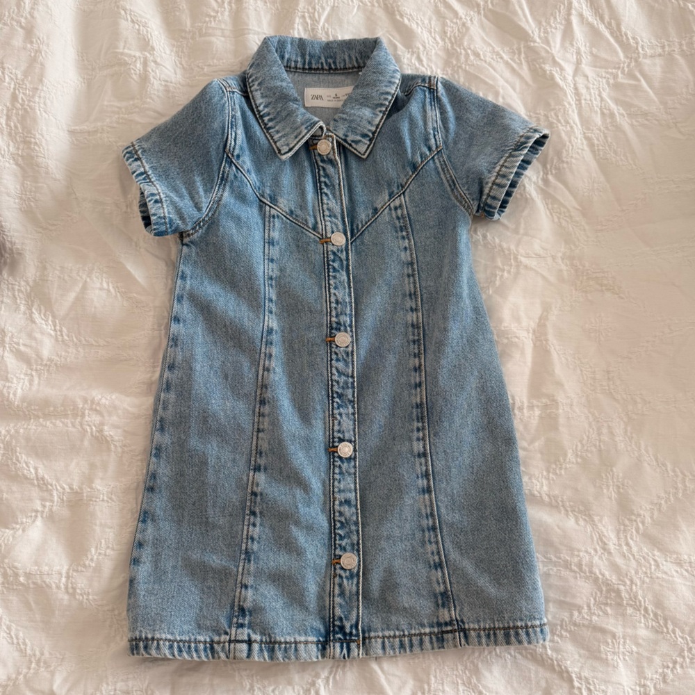 Zara Light Blue Denim Button-Up Overalls